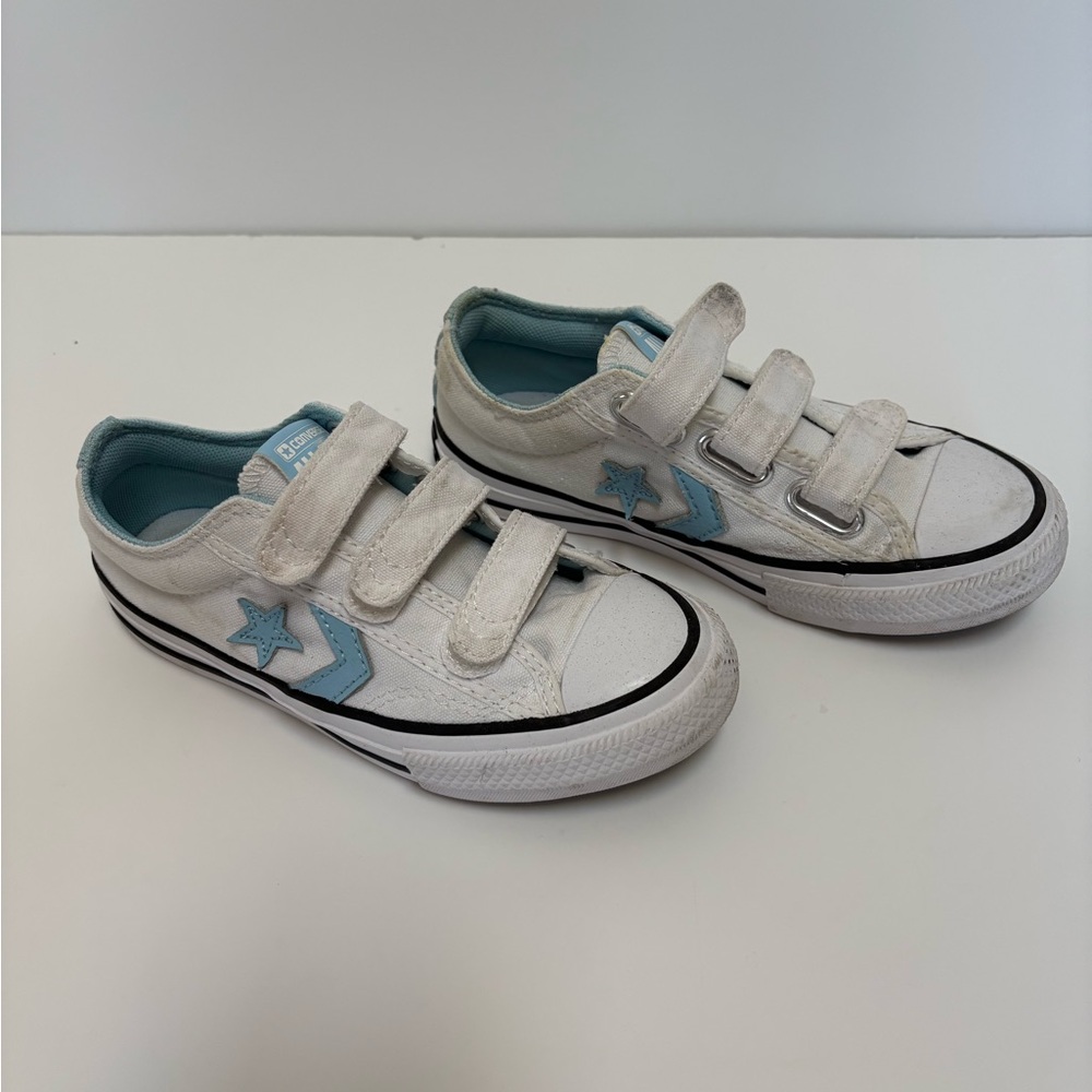 Converse Star Player Kids White/Blue Hook & Loop Low Top Sneakers US 12.5 - Picture 3 of 9